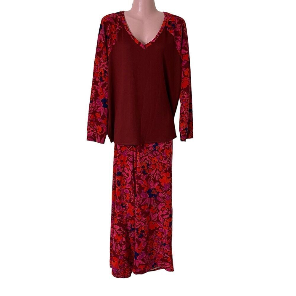 The Pioneer Woman Pajama Set Woman's XL Red Floral Long Sleeve Knit